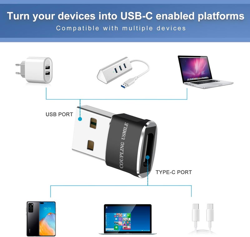 COUPLING USMILE USB to USB C Adapter 4 Packs for iPhone Fast Charging, Transfer and Type C OTG Convert. USBC to A Compatible with iPhone 17/16/15 Plus Pro Max,iPad Pro Air 7/6/5 Almost USB Devices - Image 3